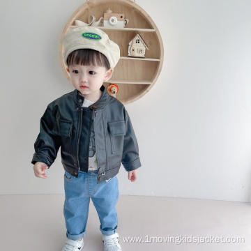 Children's Leather Jacket Autumn Short Stand Collar